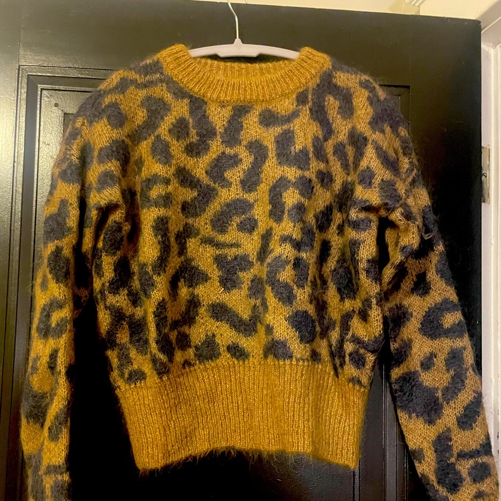 sezane PULL OCTAVE LÉOPARD MARRON / BLEU MARINE